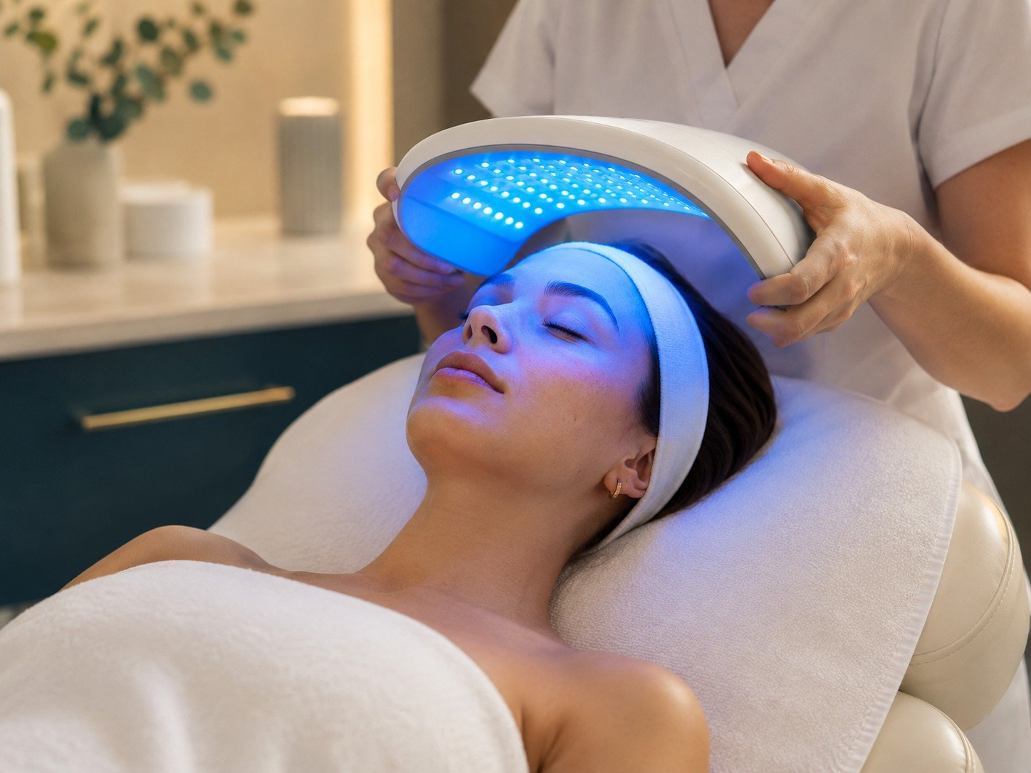 Blue LED acne treatment session