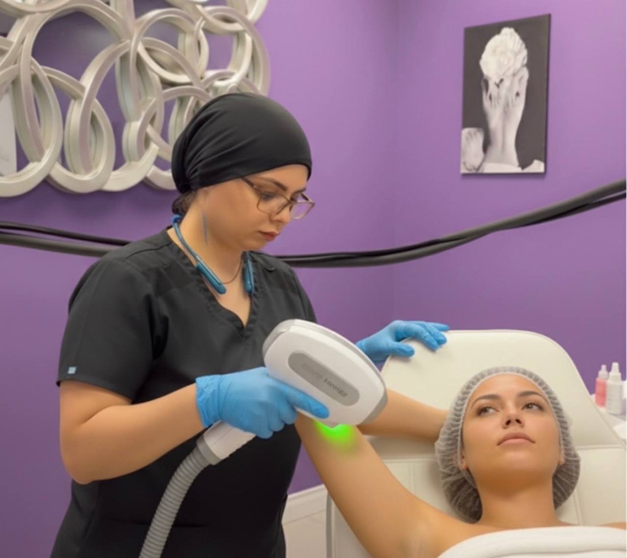 Laser hair removal underarm treatment with green-light device at American Laser Plus Dearborn Heights