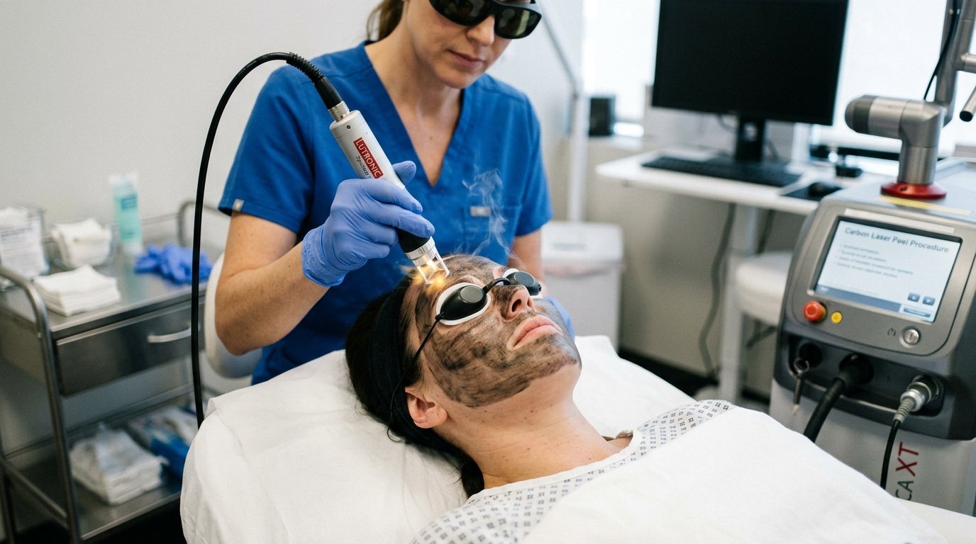 Carbon laser peel facial treatment performed by specialist at American Laser Plus