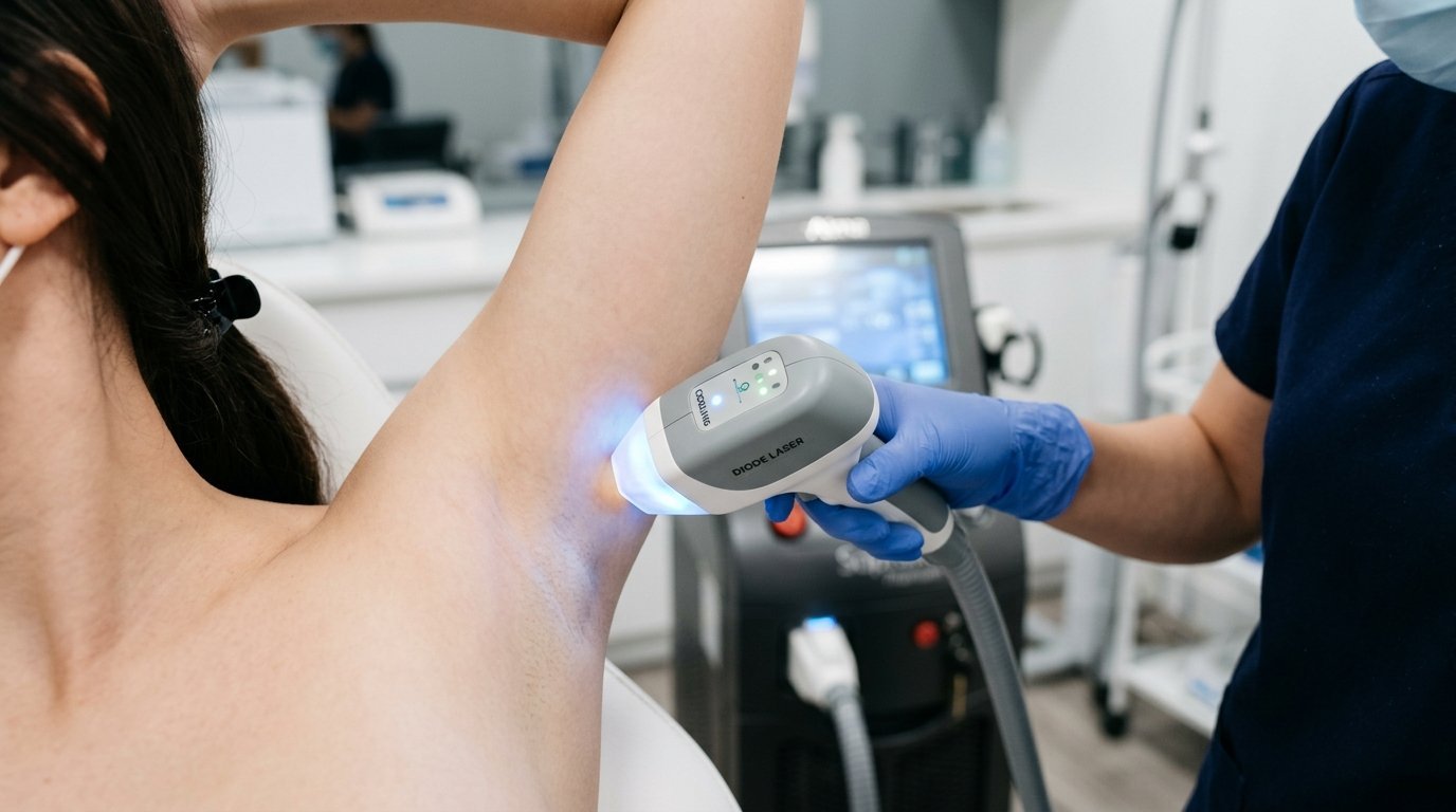 Diode laser hair removal treatment on underarm performed at American Laser Plus Dearborn Heights