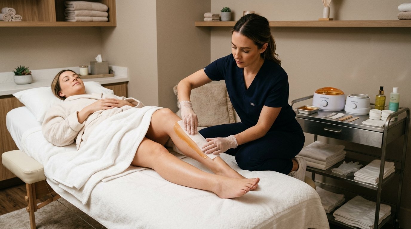Professional leg waxing treatment performed by licensed esthetician at American Laser Plus